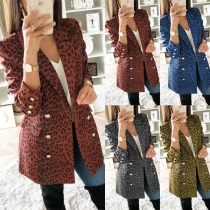 Fashion Leopard Print Long Sleeve Double-breasted Blazer 