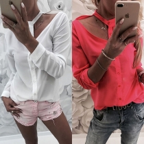 Sexy Irregular Off-shoulder Long Sleeve Solid Color Blouse 