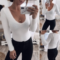 Fashion Solid Color Long Sleeve Round Neck Bodysuit