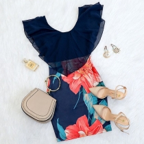 Fashion Printed Spliced Sleeveless Slim Fit Ruffle Dress