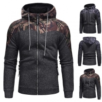 Fashion Camouflage Printed Spliced Long Sleeve Hooded Men's Sweatshirt Coat