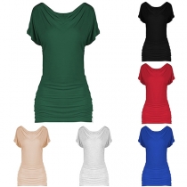 Fashion Solid Color Short Sleeve V-neck T-shirt 