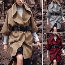 Fashion Solid Color Half Sleeve Lapel Woolen Coat 