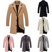 Fashion Solid Color Long Sleeve Single-breasted Men's Woolen Coat （Size Run Small）