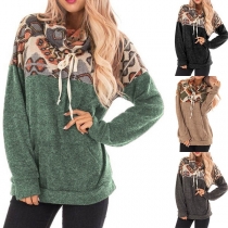 Fashion Contrast Color Cowl Neck Long Sleeve Loose Shirt