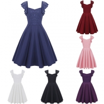 Fashion Solid Color V-neck Sleeveless Slim Fit Pleated Hemline Dress