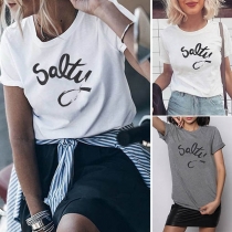 Fashion Round-neck Short Sleeve Letters Printed Shirt