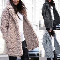 Fashion Open Front Notched Lapel Long Sleeve Faux Fur Jacket