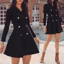 Fashion V-neck Double-Breasted Long Sleeve Slim Fit Dress
