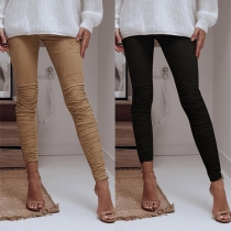Fashion Solid Color High Waist Slim Fit Casual Pants