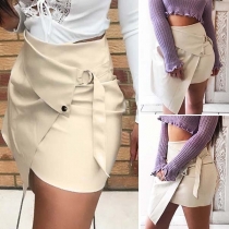 Fashion Solid Color Irregular Hemline Zipper with Waistband Short Dress