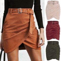 Fashion Solid Color Slim Fit Irregular Hemline Skirt