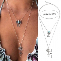 Fashion Tree Turquoise Pendant Multilayer Necklace