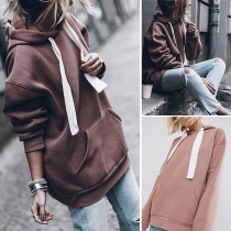Fashion Solid Color Long Sleeve Kangeroo's Pocket Hooded Sweatshirt