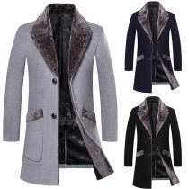 Fashion Contrast Color Lapel Collar Long Sleeve Side Pockets Men's Coat