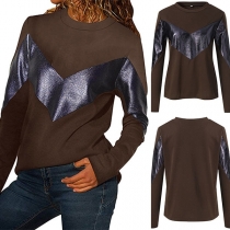 Fashion Contrast Color Long Sleeve Round Neck Casual Sweatshirt