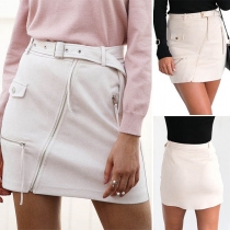 Fashion Solid Color Oblique Zipper Slim Fit Over-hip Short Dress