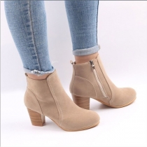 Fashion Solid Color Pointed Toe Side Zipper High-heeled Short Boots