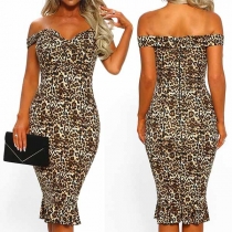 Fashion Contrast Color Leopard Printed Backless Zipper Slim Fit Dress