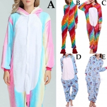 Cute Style Long Sleeve Hooded Contrast Color One-piece Pajamas Sleepwear