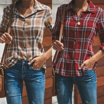 Fashion Long Sleeve POLO Collar Plaid Shirt