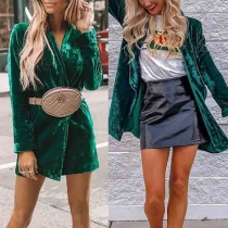 Fashion Solid Color Open Front Long Sleeve Longline Coat