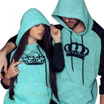 Fashion Contrast Color Crown Printed Long Sleeve Couple Hoodie