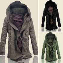 Fashion Solid Color Long Sleeve Hooded Men's Padded Coat