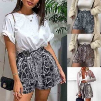 Fashion High Waist Snakeskin Printed Shorts