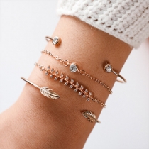 Fashion Rhinestone Inlaid Leaf Shaped Bracelet Set 4 pcs/Set
