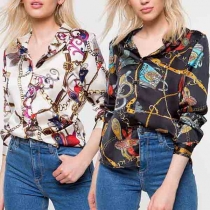 Fashion Long Sleeve POLO Collar Printed Shirt