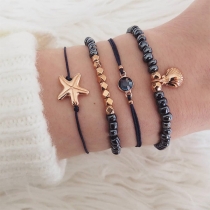 Fashion Starfish Shell Pendant Beaded Bracelet Set 4 pcs/Set