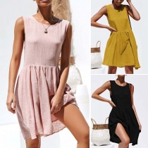 Fashion Solid Color Sleeveless Round Neck Dress