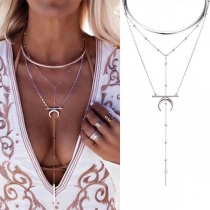 Fashion Crescent Pendant Multi-layer Necklace