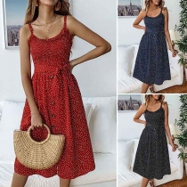 Sexy Backless Dots Printed Front-button Sling Dress