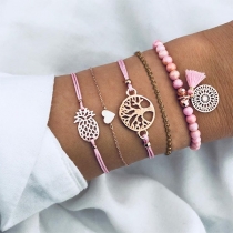 Fashion Pineapple Heart Pendant Bracelet Set 5 pcs/Set