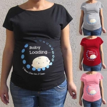 Cute Cartoon Printe Short Sleeve Round Neck Maternity T-shirt