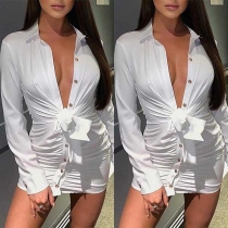 Fashion Solid Color Long Sleeve POLO Collar Slim Fit Shirt Dress