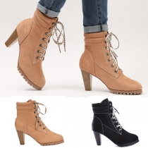 Fashion Thick High-heeled Lace-up Martin Boots Booties