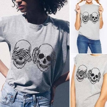 Chic Style Skull Head Printed Short Sleeve Round Neck T-shirt