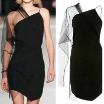 Sexy Gauze Spliced Irregular hem Slim Fit Sling Dress