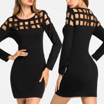 Sexy Hollow Out Long Sleeve Round Neck Slim Fit Dress