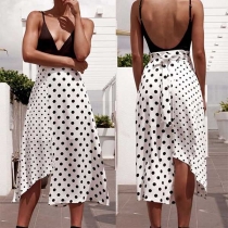 Fashion High Waist Irregular Hem Dots Printed Skirt