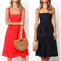 Fashion Solid Color U-neck Girdling Sleeveless Dress