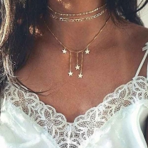 Fashion Solid Color Double-layer Stars Alloy Pendant Necklace