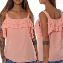 Fashion Solid Color Hollow Out Backless Lotus Spliced Chiffon Shirt
