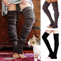 Fashion Solid Color Over-the-Knee Ribbed Socks