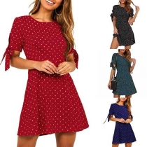 Fashion Round Neck Short Sleeve Polka Dot Dress