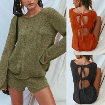 Sexy Backless Long Sleeve Top + Shorts Two-piece Set