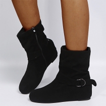 Fashion Flat Heel Round Toe Side-zipper Boots Booties